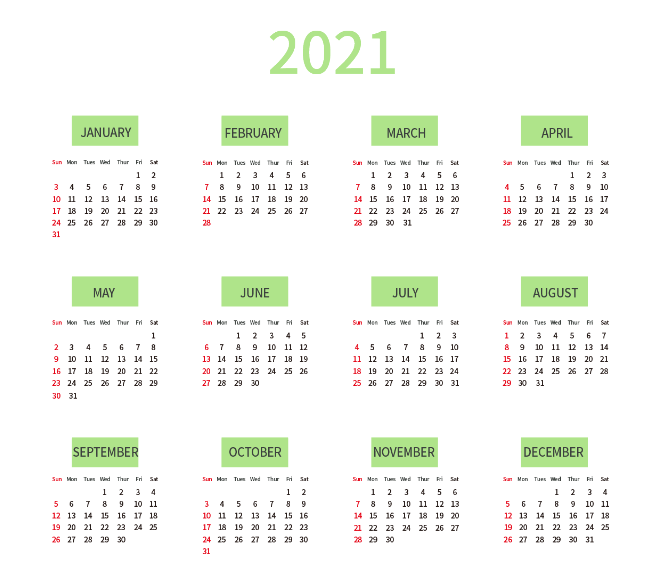 2021年8月份日历表打印图片