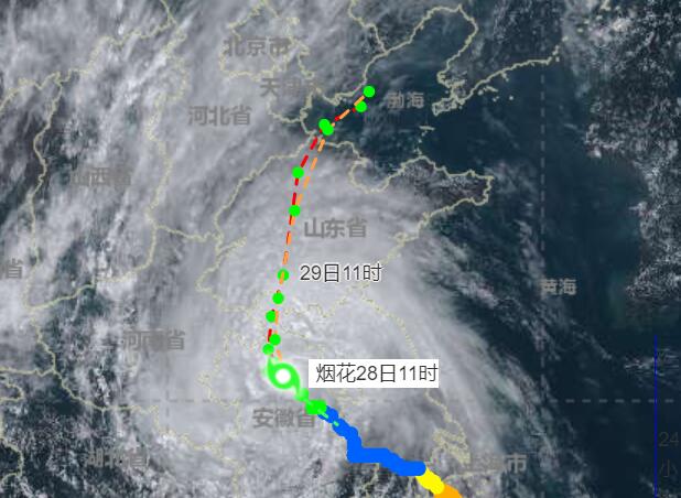 烟花台风路径实时发布系统路径图 天津受影响大暴雨+11级大风来袭