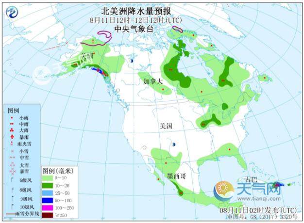8月11日国外天气预报:加拿大美国等局地大暴雨